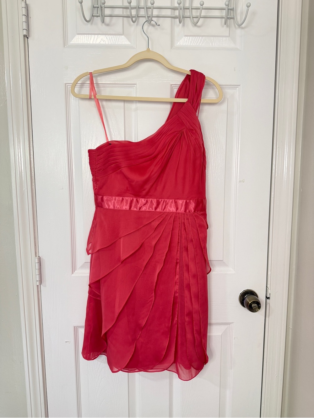 Adrianna Papell Coral Red One-Shoulder Cocktail Dress